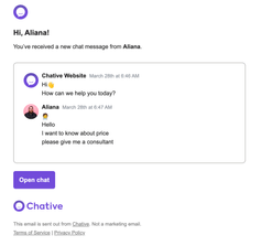 live chat email notification