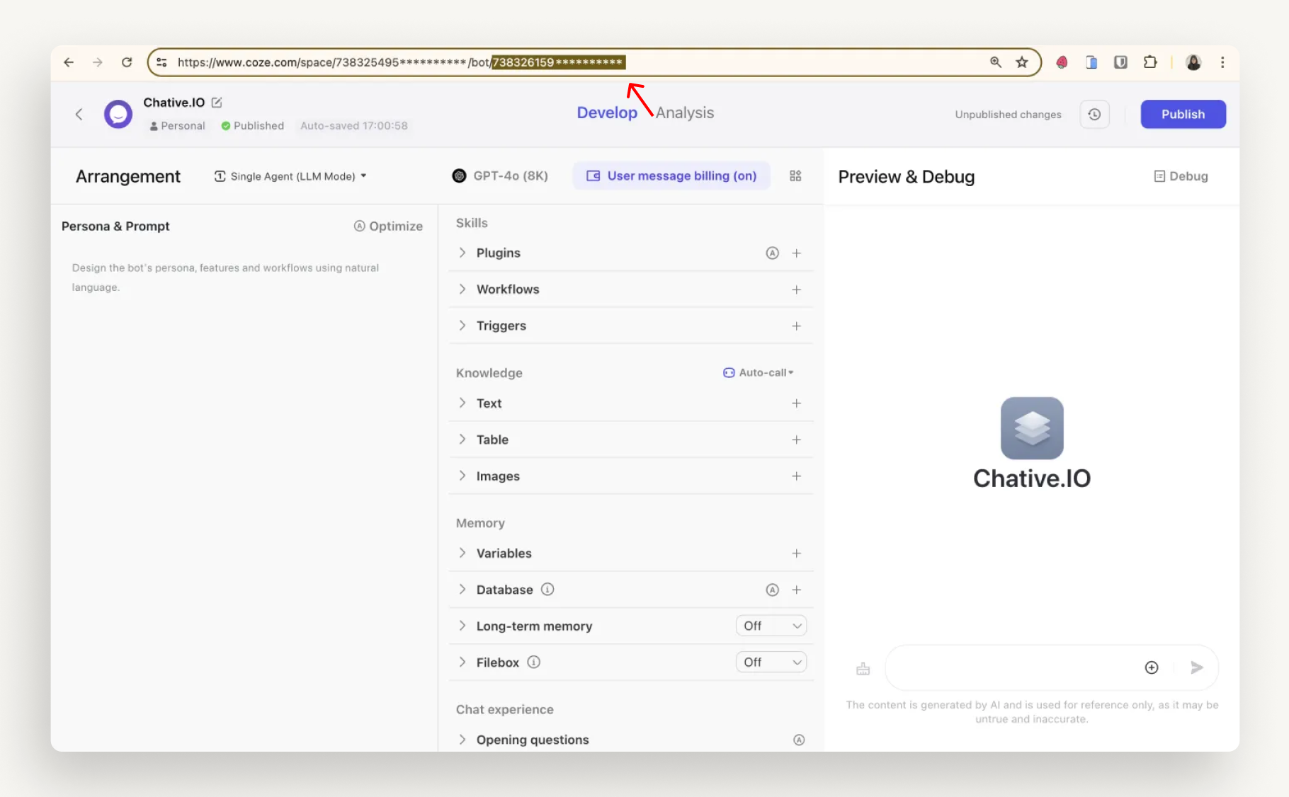 Copy the ID from the bot's URL in Coze Copy the ID from the bot's URL in Coze