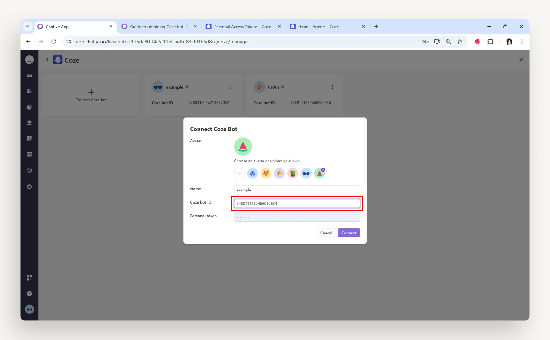 paste the copied ID into the Coze bot ID field paste the copied ID into the Coze bot ID field