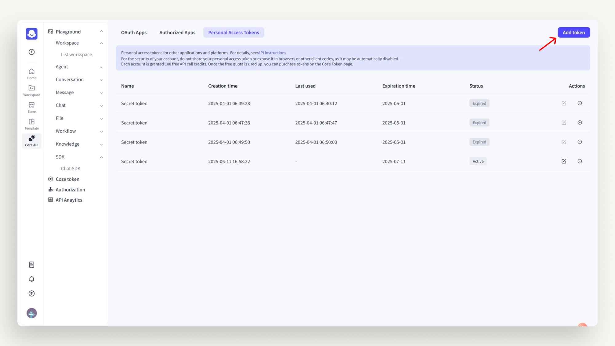 Access the Token Management Page Access the Token Management Page