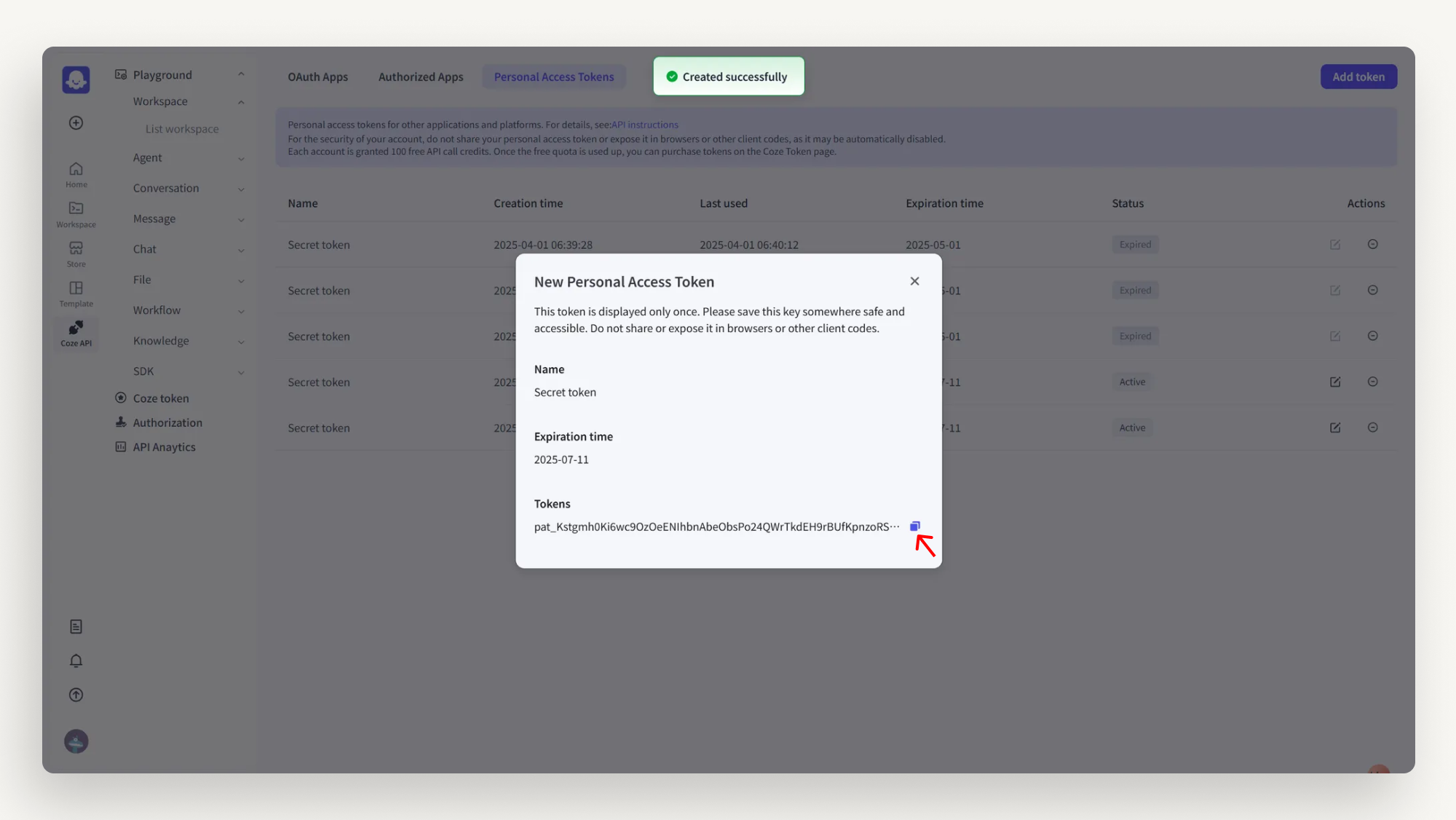 the token displayed in your screen the token displayed in your screen