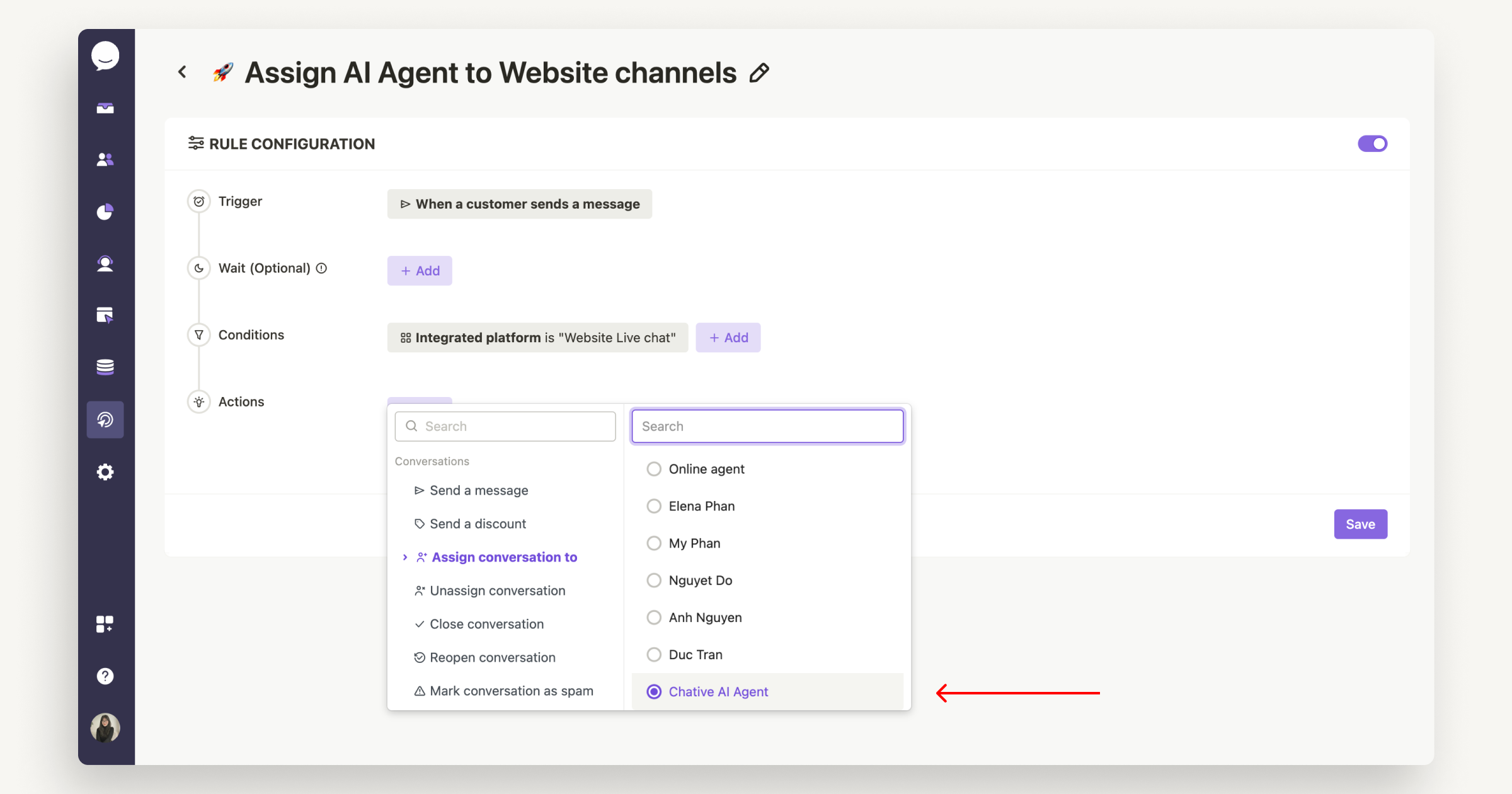 Assign AI Agent to website channel automatically Assign AI Agent to website channel automatically