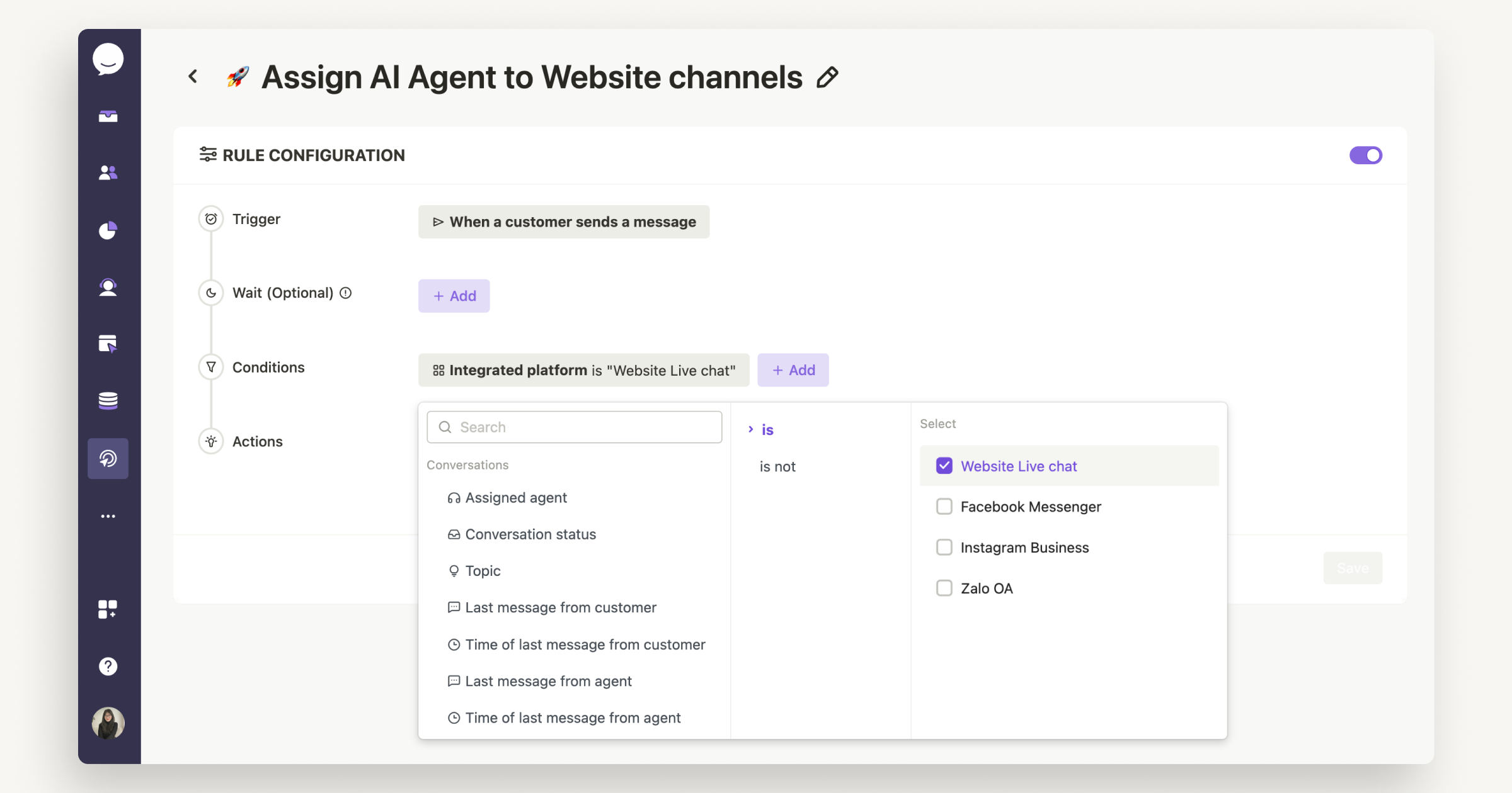 Assign AI Agent to website channel automatically Assign AI Agent to website channel automatically