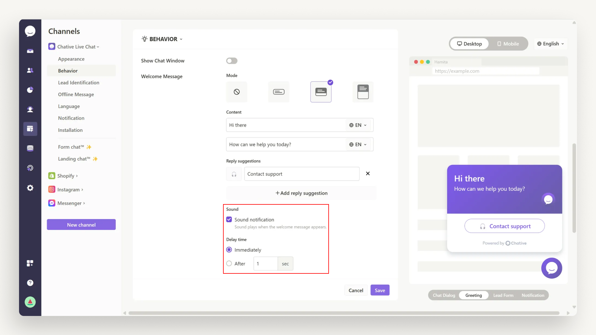 Set timing for welcome message Set timing for welcome message