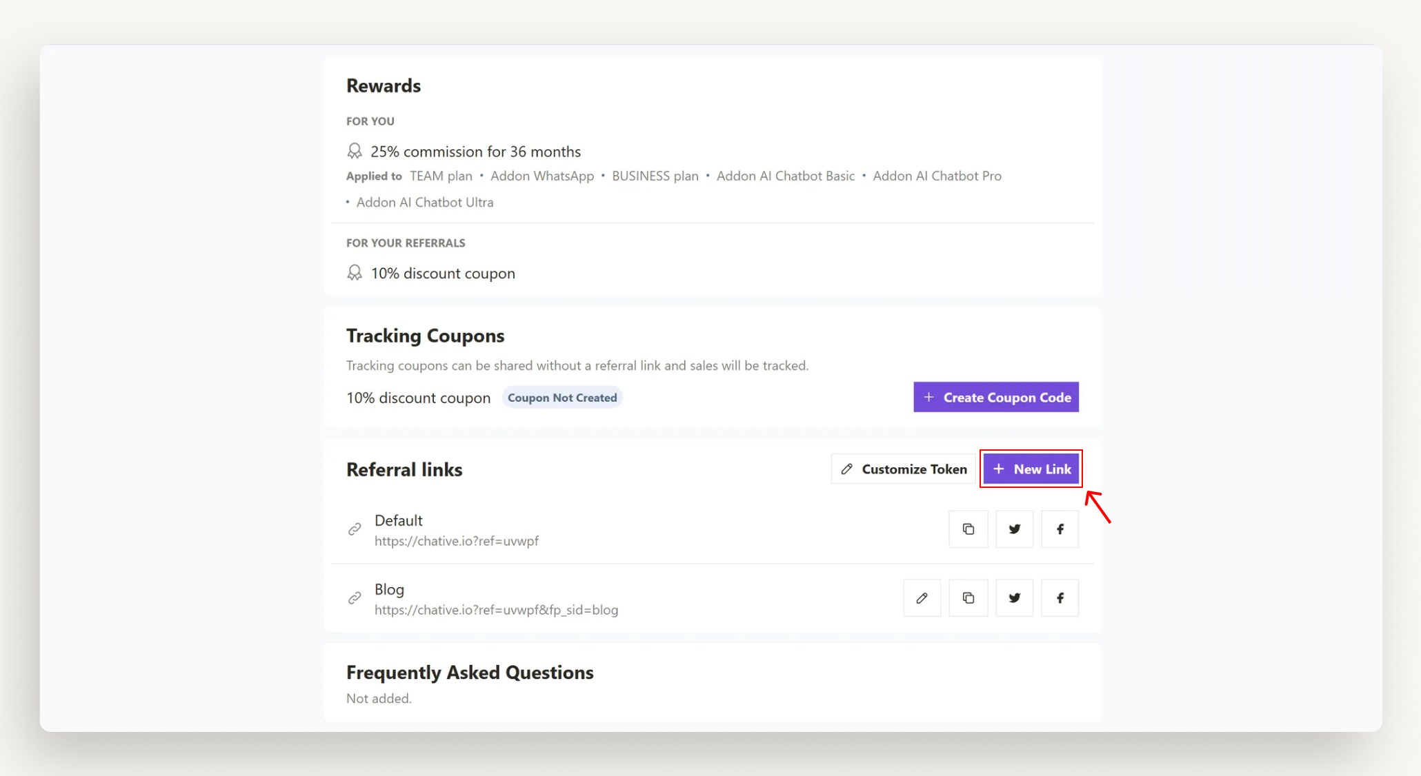 Referral links section