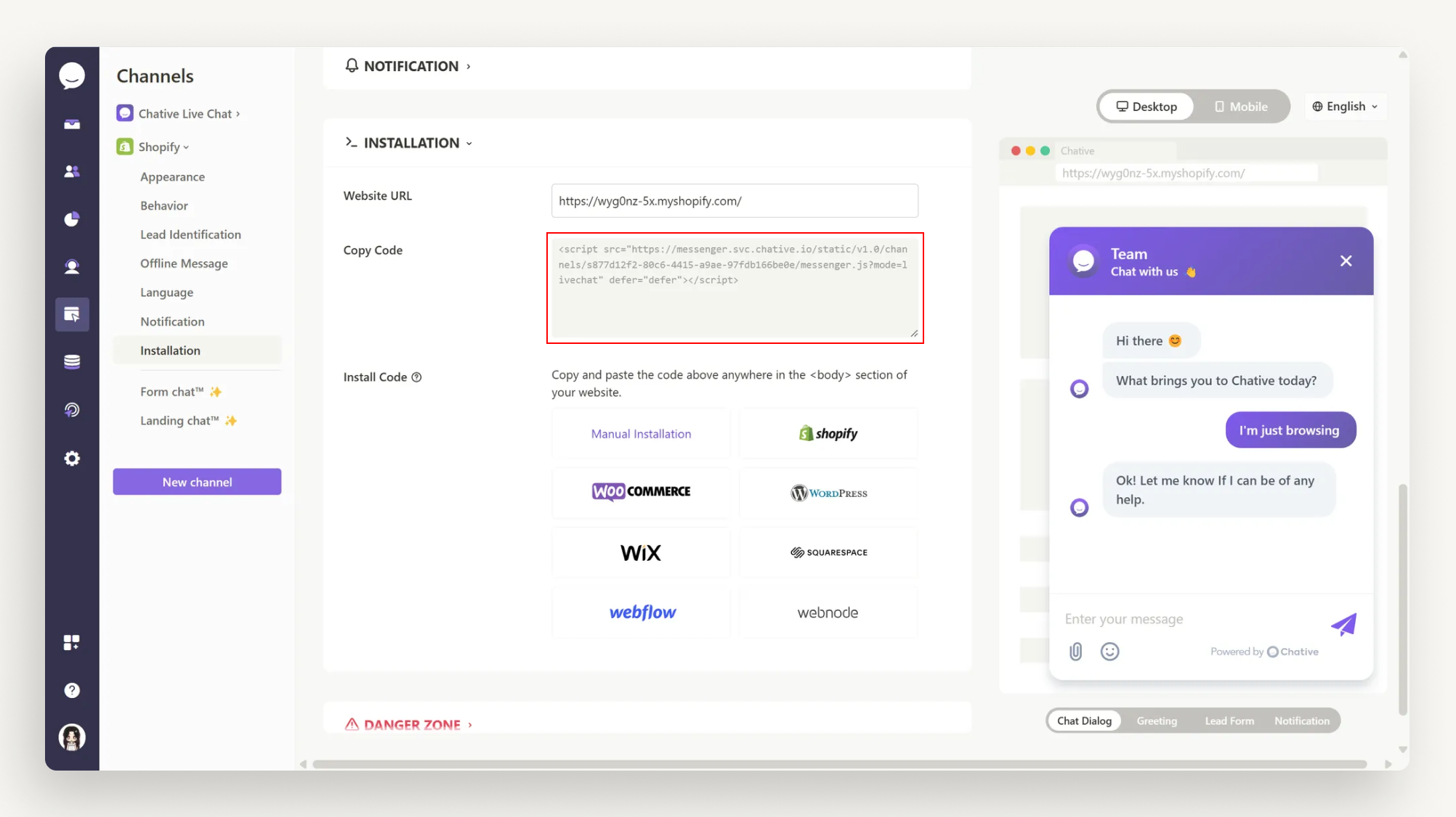 Copy the script in the Copy Code field