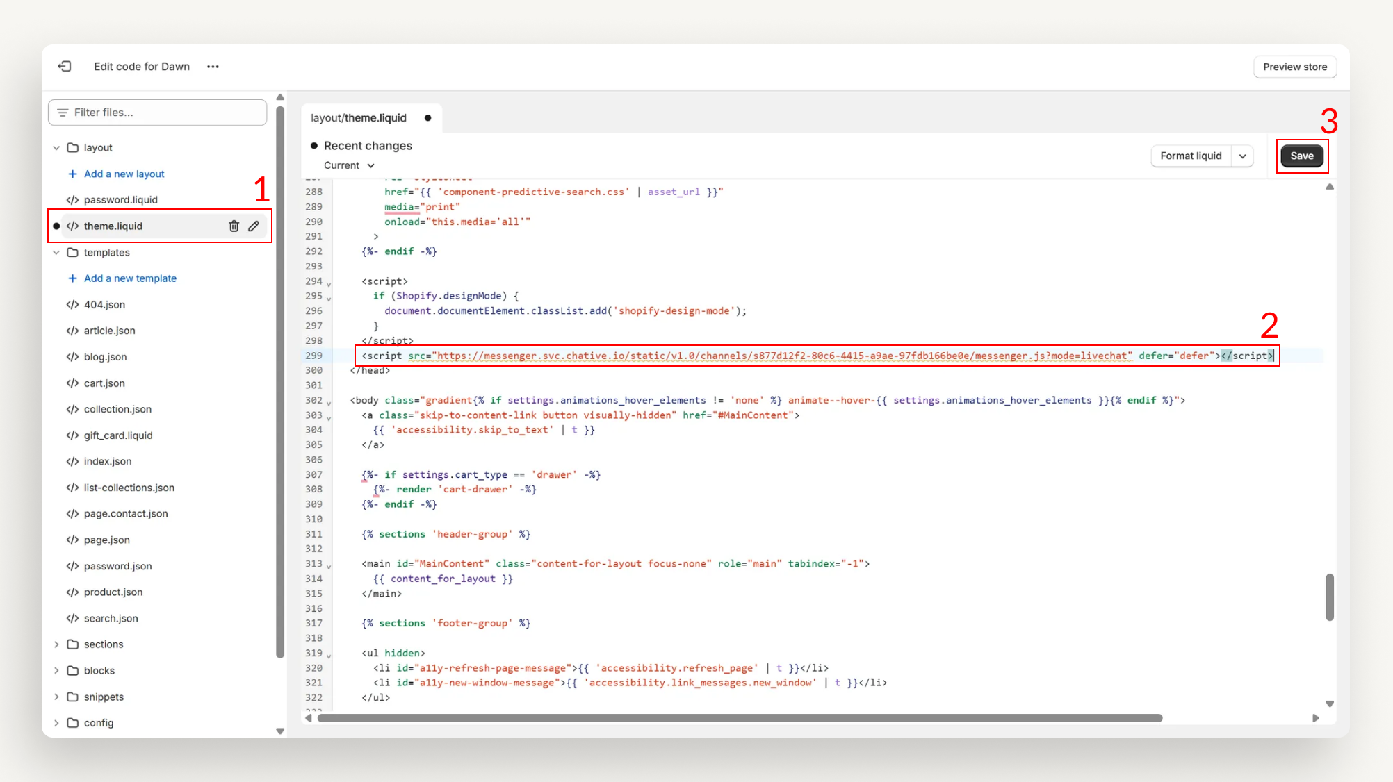 Paste the code you copied in Step 3 into the HTML code right before the &lt;/head&gt; tag