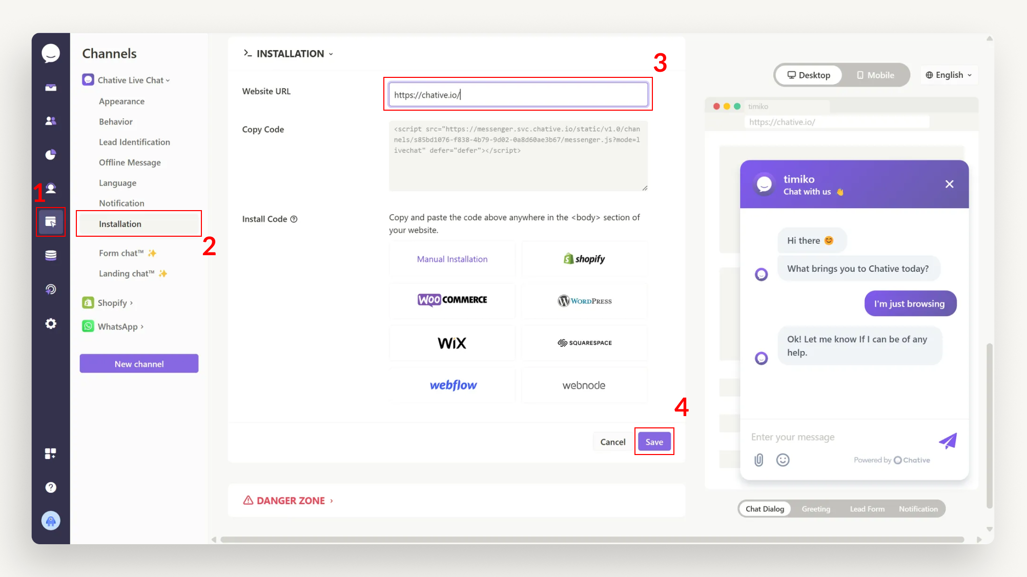 Enter your website URL in the Website section