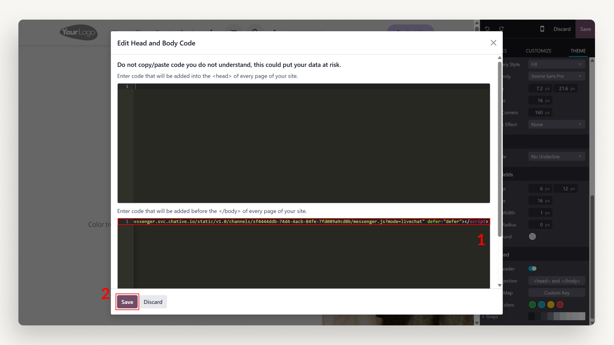 Open website&#39;s source code and paste the copied code right below the body tag