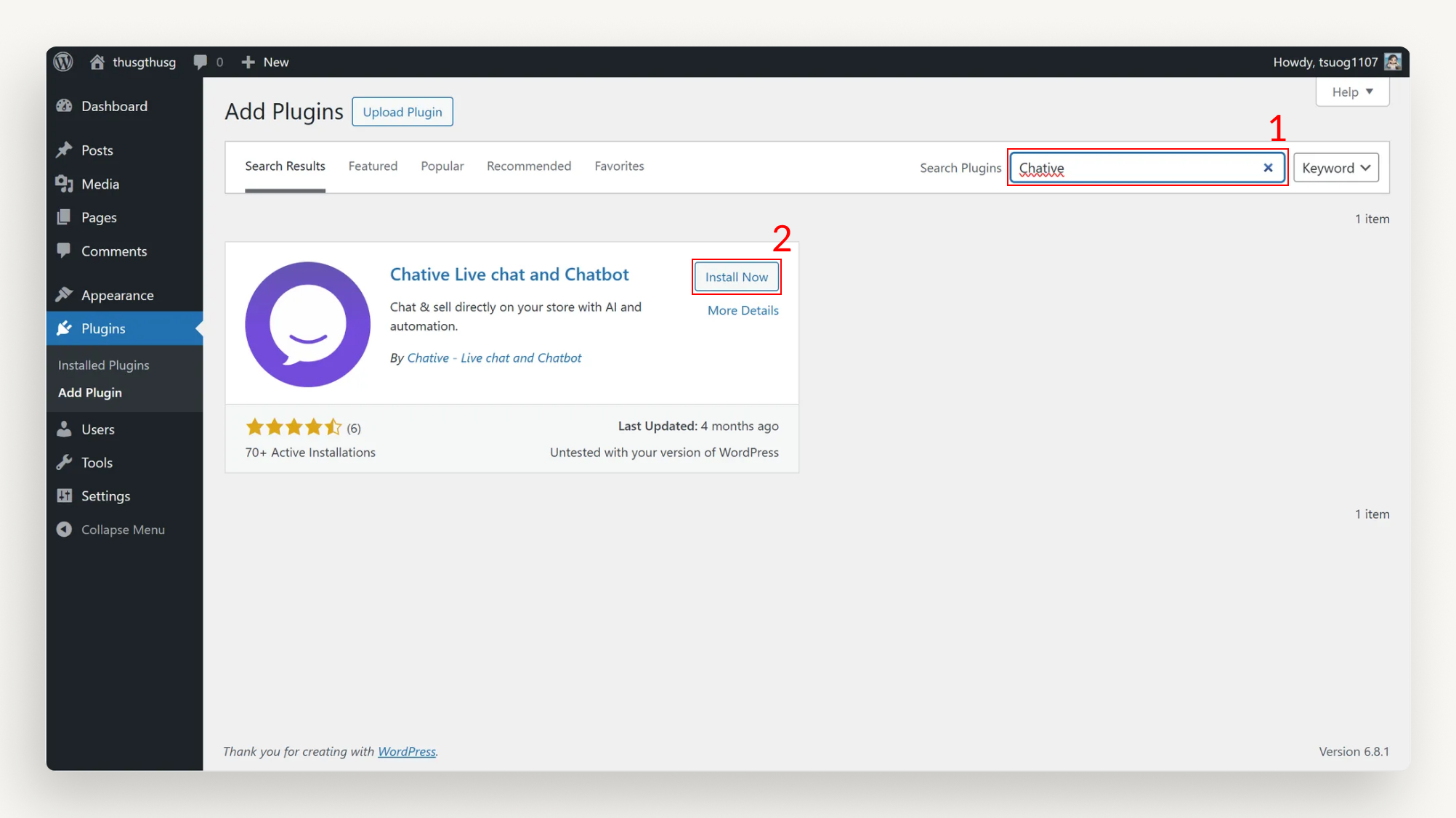 Install Chative, then Activate Install Chative, then Activate