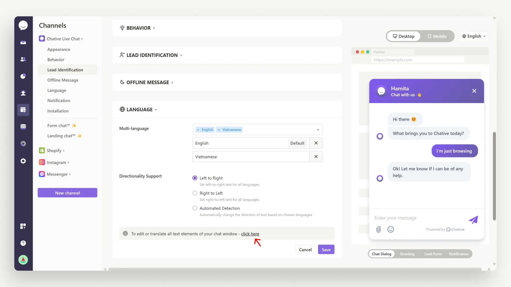 Adjust The Language Text For All Channels Adjust The Language Text For All Channels