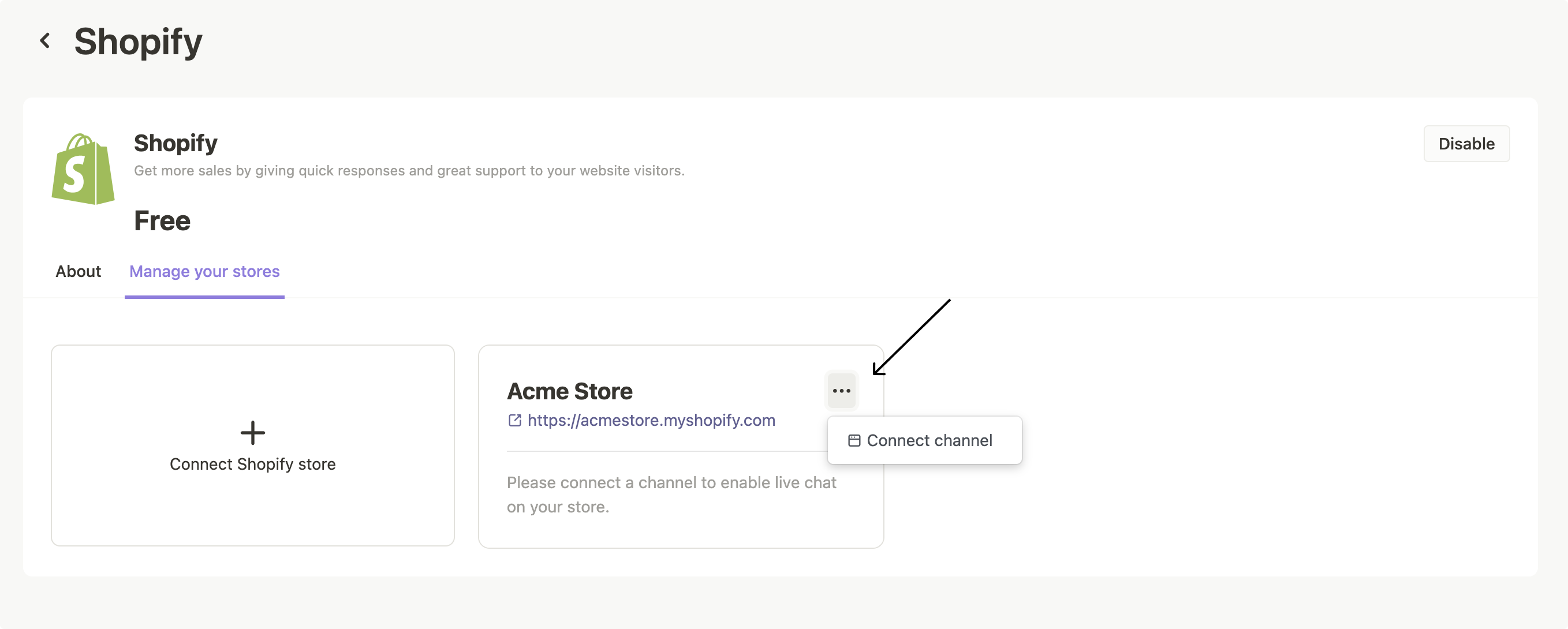 Connect Shopify store to channel Connect Shopify store to channel