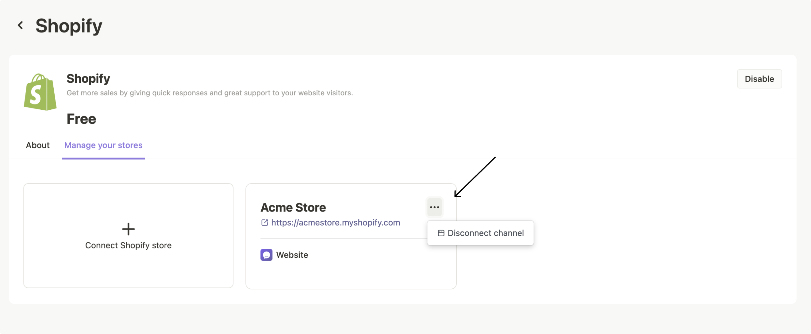 Disconnect store from connected channel Disconnect store from connected channel